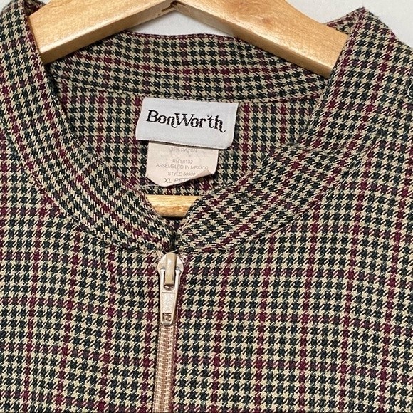 BonWorth Small Houndstooth Checked Bomber Jacket size XL- Petite - Picture 2 of 11